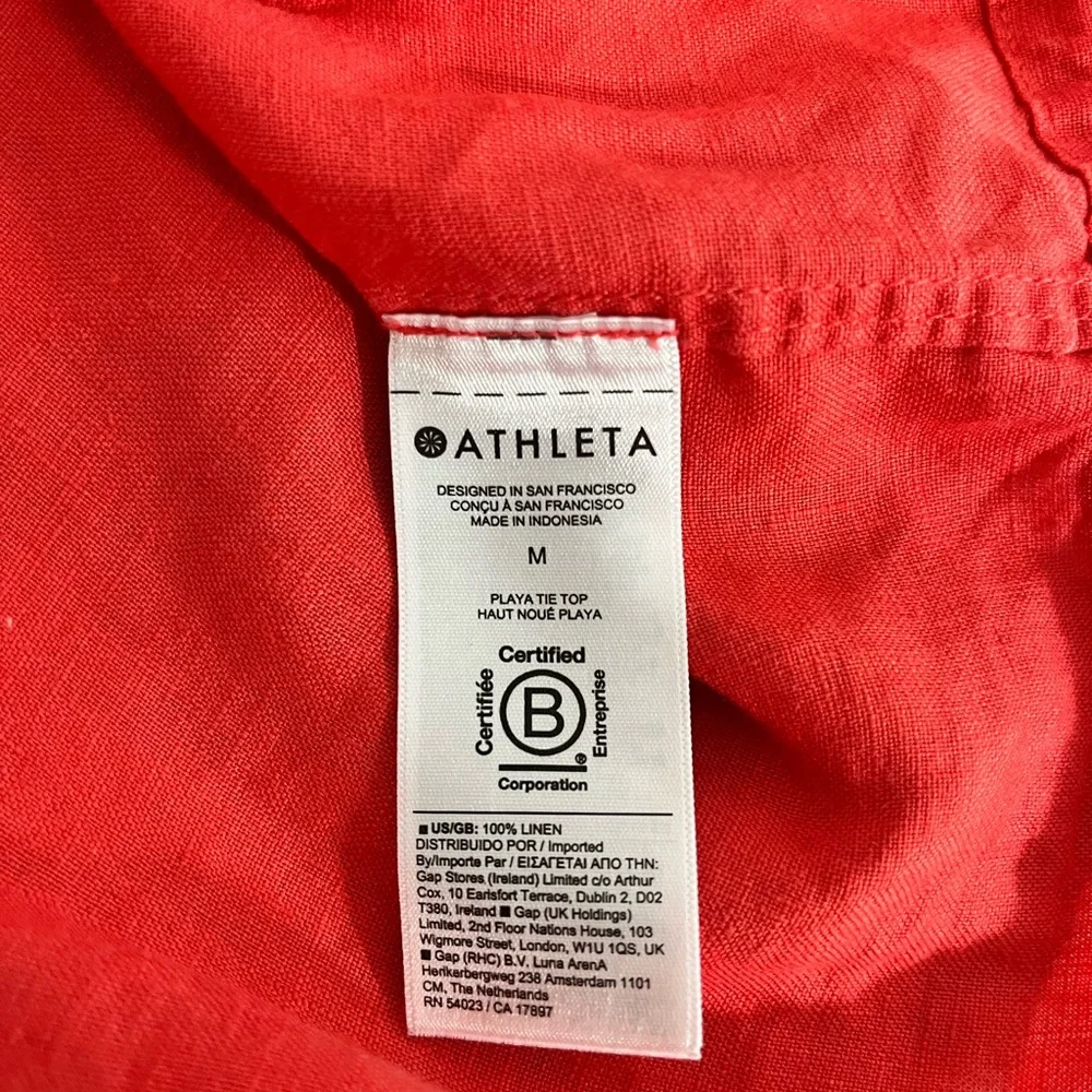 Athleta Playa LINEN Short Sleeve Wrap Tie Top in Coral Size Medium - Picture 7 of 7